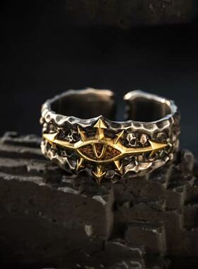 复古黑色远征阿巴顿徽霸气潮流恶魔之眼戒指男开口感小众戒指