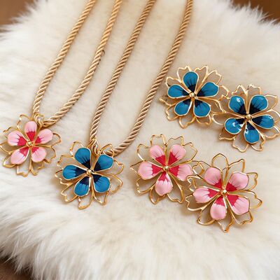 欧美跨境夸张滴油花朵吊坠项链轻奢小众时尚锁骨链波西米亚项饰女