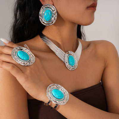 欧美跨境中古风椭圆形亚克力项链轻奢感锁骨链时尚夸张项饰女