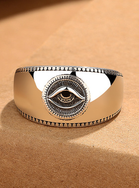 跨境欧美爆款复古做旧恶魔之眼戒指时尚个性百搭简约开口男士戒指