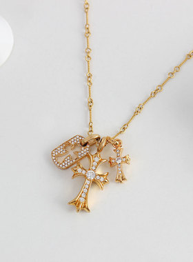 克罗*十字架镶钻吊坠项链 设计感轻奢多种搭配十字架锁骨链