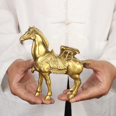 铜马上赢摆件 铜马摆件 铜赢摆件 铜马踏元宝马上蝇摆件送铜钱