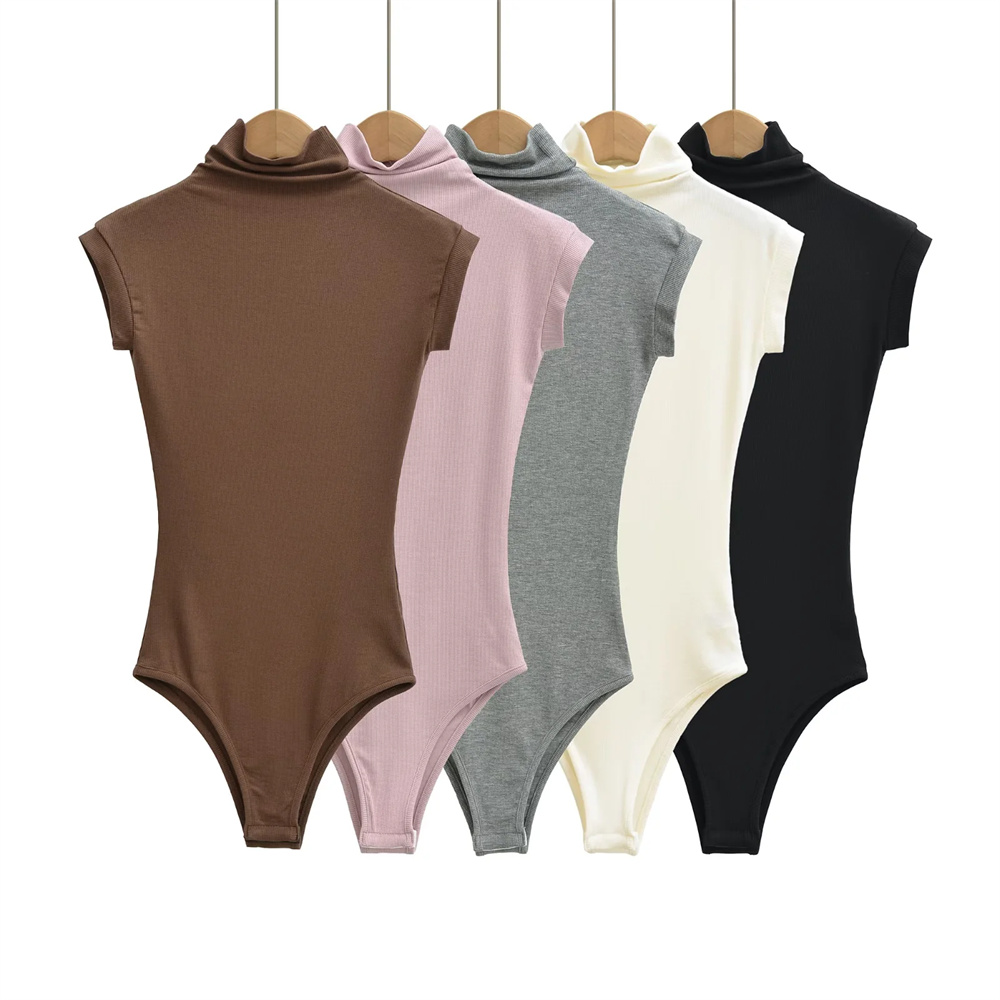 辣妹风高领短袖连体衣女