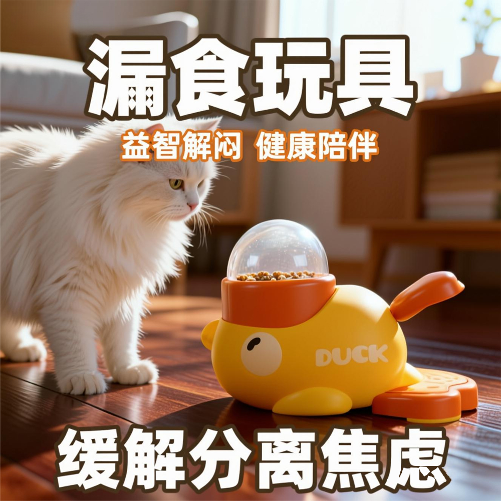 小黄鸭漏食器冻干发射器益智狗狗漏食玩具猫咪按压喂食器丰容玩具