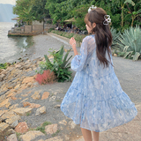 法式晕染碎花雪纺连衣裙女2025夏季新款韩版收腰显瘦绝美森系短裙，女装连衣裙，浙宝007（原150)