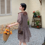 法式复古桔梗碎花减龄连衣裙女2025夏季新款韩版宽松显瘦茶歇短裙，女装连衣裙，浙宝007（原150)