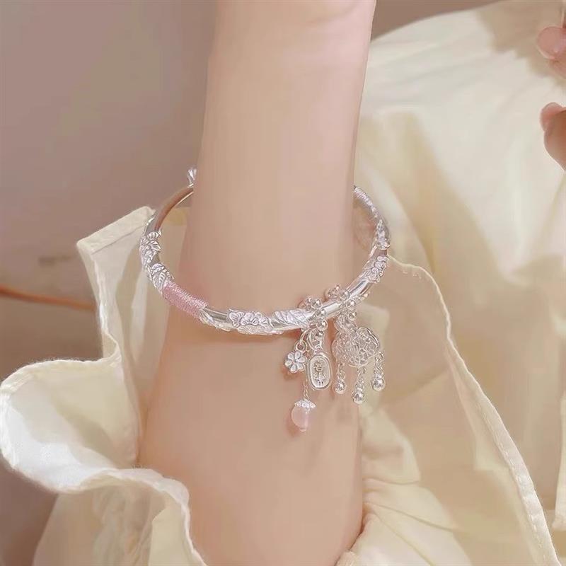 繁花纯银手镯女S足子平安