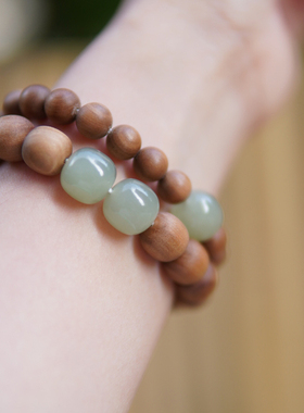 男女印度老山檀晴水和田玉手串