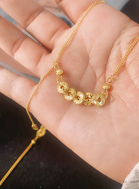 爆闪！碎冰冰龙鳞五帝钱币中式项链手链配饰锁骨链百搭颈链沙金色