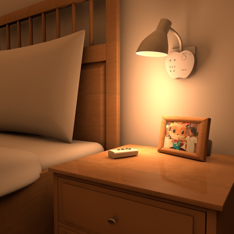 苹果款带灯罩遥控节能LED小夜灯带开关插电插座床头看书起夜壁灯