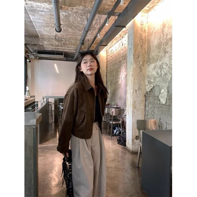 美拉德短款麂皮绒外套女