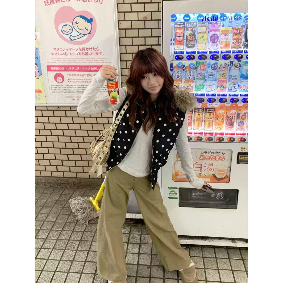 休闲棉马甲可拆女帽子叠