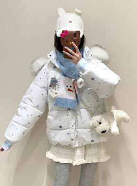 甜美满冬季印宽松面包服