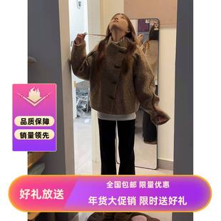 雾岛曲奇 韩系夹棉设计感短款外套韩系牛角扣简约通勤保暖上衣女