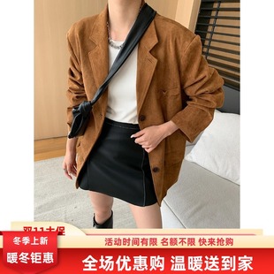 时髦棉服显瘦巴恩风仿麂皮绒廓形宽松西装 SN6068 外套2025秋冬新款