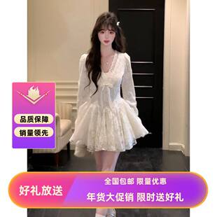 世家千金 秋冬新款日系清楚系大小姐设计感收腰显瘦白月光连衣裙