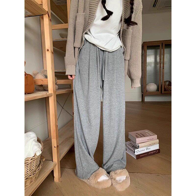 美式复古松紧腰休闲裤女早秋