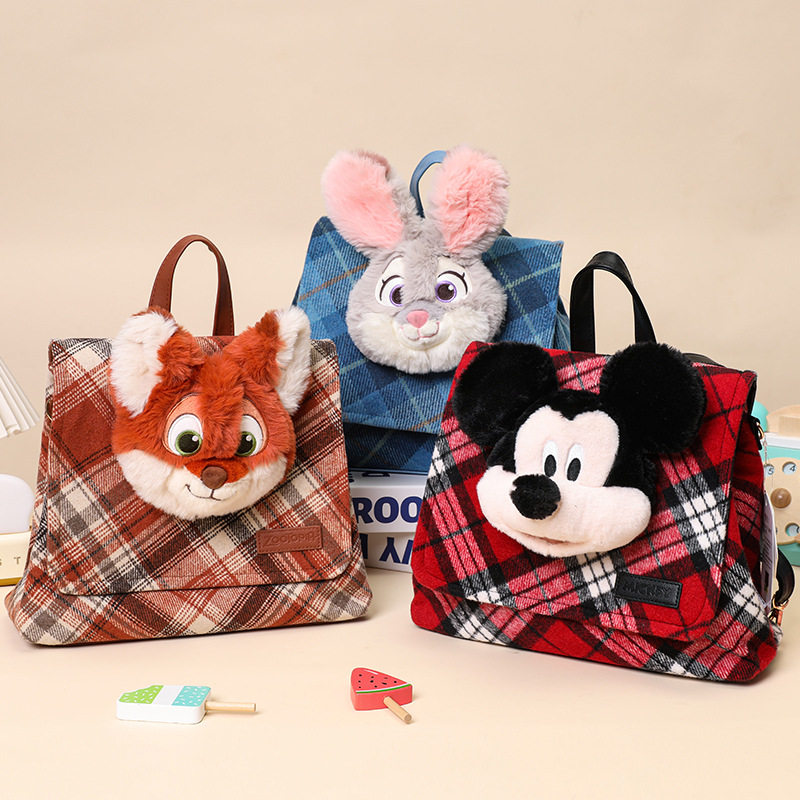 跨境迪士尼正版疯狂动物城朱迪尼克时光格律斜挎包米奇毛绒双肩包