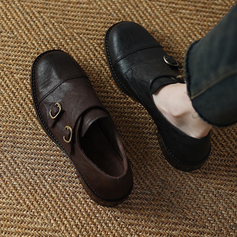 头层牛皮英伦风小皮鞋女秋冬加绒百搭真皮jk单鞋子通勤复古乐福鞋