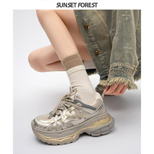 落日森林周雨彤同款增高老爹鞋女透气厚底2026春季新款轻便运动鞋