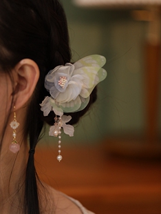 花与蝶～森系仙美古风蝴蝶发夹汉洋折衷发饰边夹汉服少女日常头饰