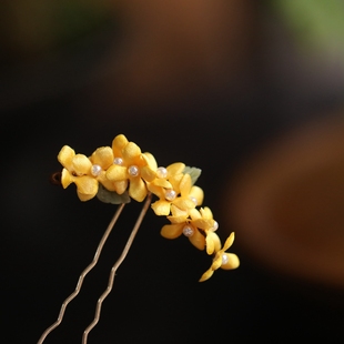 烫花桂花u型发簪公主侧边丸子头发饰簪子日常高级感古风头饰发钗