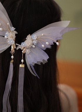 手工烫花蝴蝶国风Lolita发夹顶夹