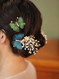 立体蝴蝶边夹侧边夹 森系仙女发夹旗袍配饰 一半烟花 一半诗意～