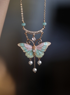 铜镀金女洛丽塔甜美蝴蝶项链