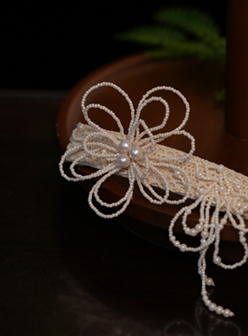 手工串珠复古蕾丝发夹头饰典雅流苏半扎发后脑勺发饰国风旗袍配饰