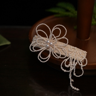 手工串珠复古蕾丝发夹头饰典雅流苏半扎发后脑勺发饰国风旗袍配饰