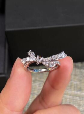 闪耀立体蝴蝶结满钻戒指女丝带打结甜美富家千金感钻戒女