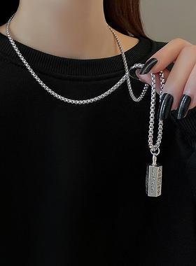 圆柱吊坠卫衣毛衣链长款百搭个性项链潮嘻哈时尚配饰钢制设计感