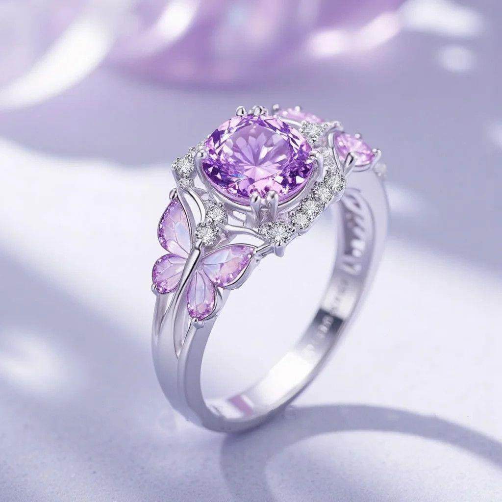 「清甜仙女风」紫色蝴蝶戒2025新款高级复古设计小众个性创意指环,饰品/流行首饰/时尚饰品新,戒指/指环,淘宝优惠券,粉丝福利购,淘宝优惠卷