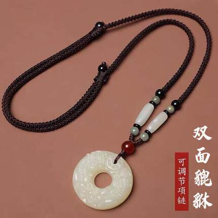双面雕刻貔貅吊坠本命年招财项链转运皮丘男女时尚挂件高档毛衣链