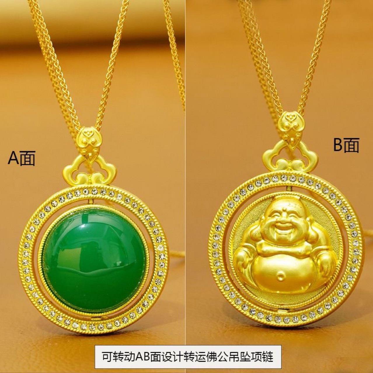 可转动时来转运佛公吊坠猫眼蛋面国风项链锁骨链小众配饰