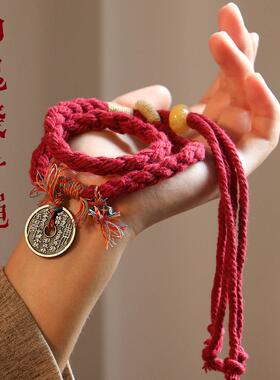 古装中式山鬼花钱编织手绳轻奢小众精致女款藏式情侣国风手链手绳