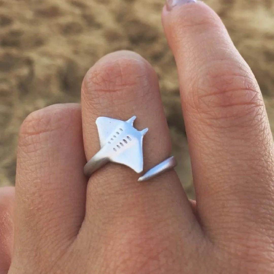 2025新款海洋生物蝠鲼魔鬼鱼开口可调节戒指动物首饰高端可调节,饰品/流行首饰/时尚饰品新,戒指/指环,淘宝优惠券,粉丝福利购,淘宝优惠卷
