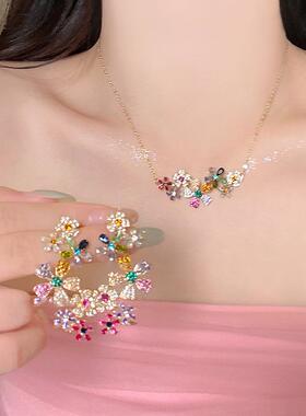 韩系多巴胺彩色花朵项链精致个性时尚气质锁骨链轻奢百搭复古项链