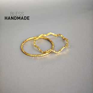 金色波浪美国进口14K包金切面戒指纤细戒环女不对称小众叠戴尾戒