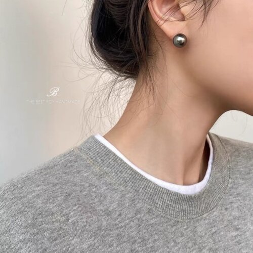 出口品质！显白大溪地黑珍珠耳钉