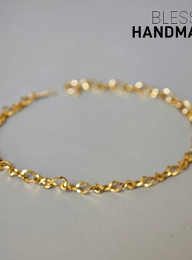 高级感美杜莎8字水波拧花美国进口14K包金手链女简约时髦不掉色