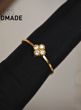 50分莫桑钻四叶草14K金色戒指女