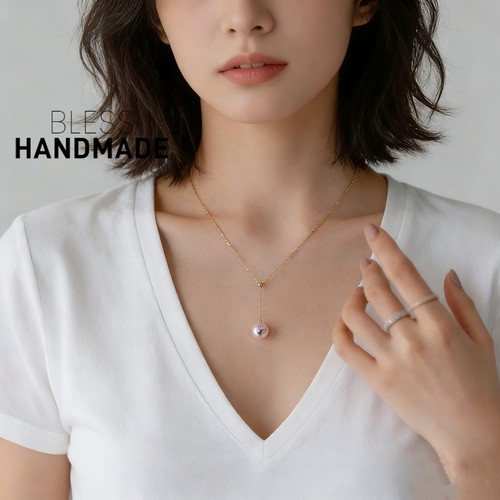 14KGF性感Y字强光白珍珠项链