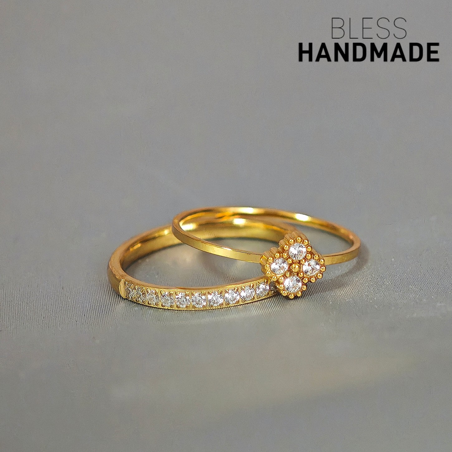 B家四叶草莫桑钻石美产14K包金戒指女K金色淑女优雅戒指女不掉色