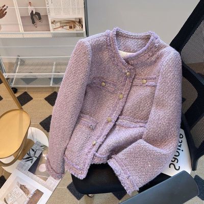 气质名媛紫色小香风外套女秋