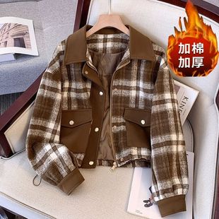小香风短款格子毛呢外套女2025新款秋冬季高级感夹棉加厚呢子大衣