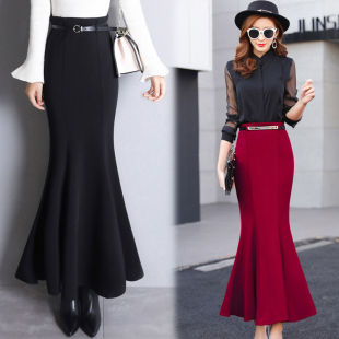 鱼尾裙弹力荷叶边显瘦OL包臀裙2026秋季 高腰半身裙大码 新款 春季