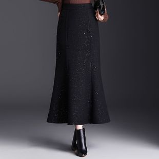 鱼尾裙春秋款 小香风裙子气质长裙毛呢半裙包臀裙灰色半身裙女冬裙