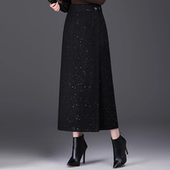 毛呢半身裙女加厚冬裙气质长裙独特别致裙子一片式 裹裙开叉包臀裙